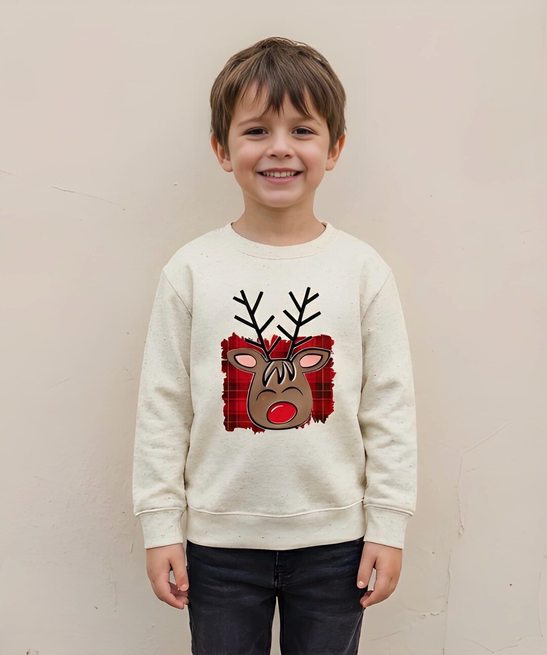 Plaid Rudolph Reindeer Toddler Sweatshirt | Christmas Kids Holiday ...