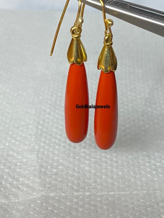 Antique Handmade Coral Dangle Wedding Earrings: , Sterling Silver, 14k Gold Plated