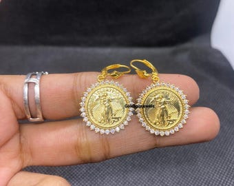 Liberty Münzenohrringe: 14 Karat Gelbgold plattiert, Vintage, Art Deco American Liberty Schmuck