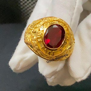 Vintage rubinring, rubinstensring, gult guldpläterad ring, elegant Halo-cocktailring, tidlösa lyxsmycken, present till henne