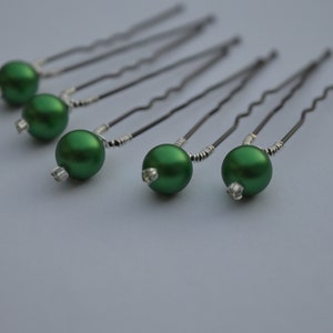 BRIGHT GREEN pearl hair pins image 1