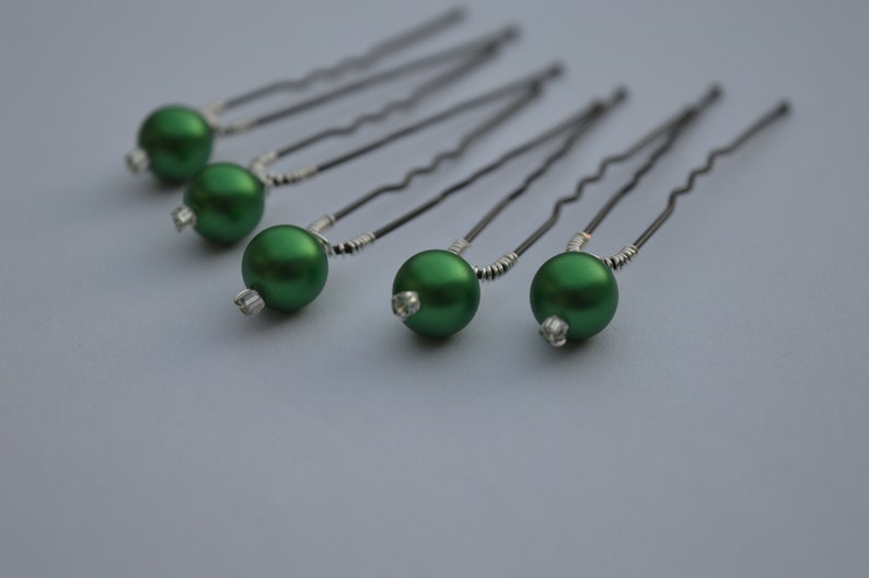 BRIGHT GREEN pearl hair pins image 1