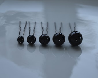 BLACK pearl hair pins, Various sized BLACK hair pins