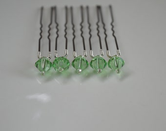 GREEN crystal hair pins, Hair accessories