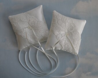 Set of 2 MINI wedding ring pillows,  Set of 2 IVORY pocket size ring cushions