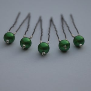 BRIGHT GREEN pearl hair pins image 3