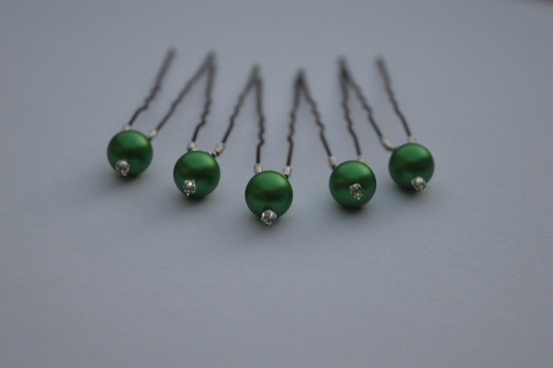 BRIGHT GREEN pearl hair pins image 3