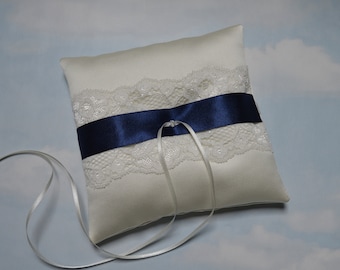 IVORY & NAVY ring cushion, Ring pillow