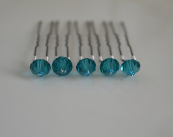 DARK TEAL crystal hair pins, Prom, Party, Bridal jewellery