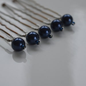 NAVY hair pins, BLUE hair accessories, Pearl pins, Wedding, Party or Prom hair accessories