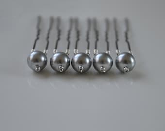 SILVER GREY pearl hair pins