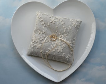 LINEN wedding ring pillow, BEIGE wedding ring cushion