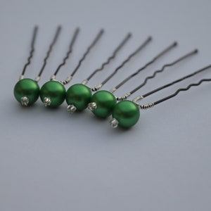 BRIGHT GREEN pearl hair pins image 2