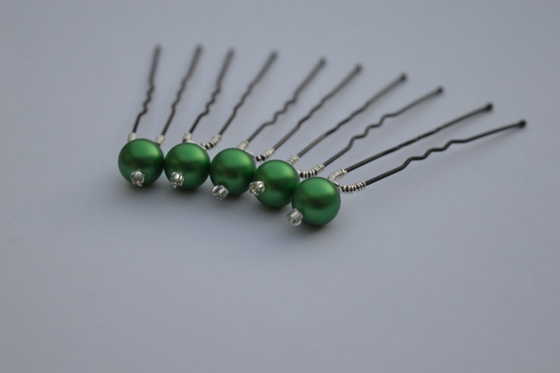 BRIGHT GREEN pearl hair pins image 2