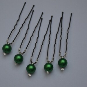 BRIGHT GREEN pearl hair pins 5 Pins