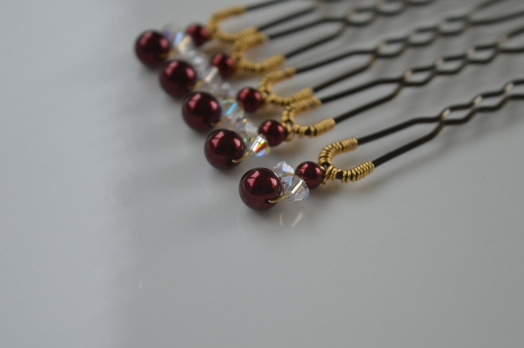 RED Hair Pins BURGUNDY Hair Accessories Etsy