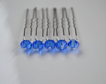 BLUE hair pins, SAPPHIRE crystal hair accessories