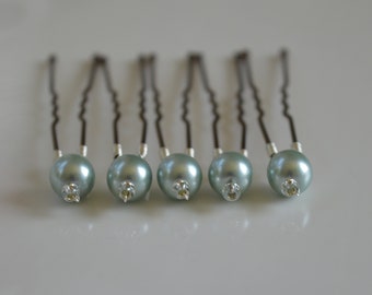 SAGE GREEN pearl hair pins, Hair accessories