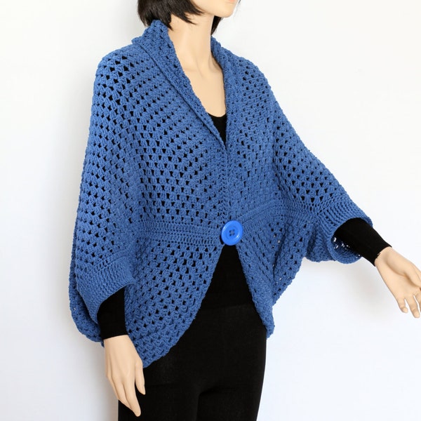 Crochet Vest Sweater pattern Cocoon shrug pattern poncho cape pattern Blue navy Cardigan pattern