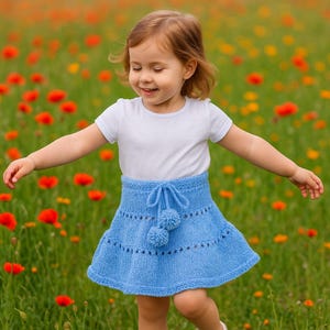 Knitting Pattern Baby Skirt PDF Toddler Summer Skirt Pattern for Girls Age 2 to 4 Cute Pom Pom Knit Skirt Baby Clothes Pattern