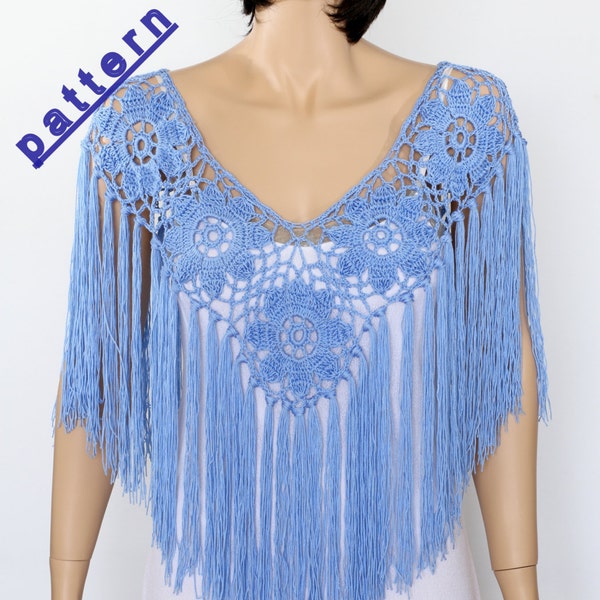 Crochet Pelerine pattern Fringe poncho PDF Rustic Poncho Wedding poncho cape