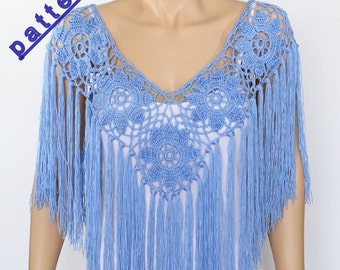 Crochet Pelerine pattern Fringe poncho PDF Rustic Poncho Wedding poncho cape