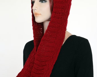 Knitted Hood Scarf Pattern, Crimson Winter Hood, Digital Knitting Instructions