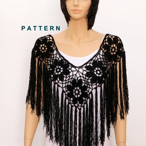 Crochet shawl pattern Crochet poncho pattern Fringe poncho PDF Rustic Poncho