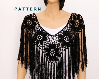 Crochet shawl pattern Crochet poncho pattern Fringe poncho PDF Rustic Poncho