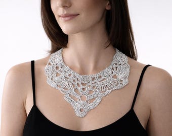 Crochet Lace Collar Pattern Wedding Necklace Tutorial Elegant Crochet Jewelry Pattern Vintage Style Bib Necklace Crochet Gift for Women