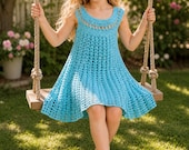 Lacy Crochet Girls Dress Pattern  PDF, Lacy Summer Dress Crochet Pattern, Easy Child Dress Tutorial, Girls Dress Size 5 6 7 Years