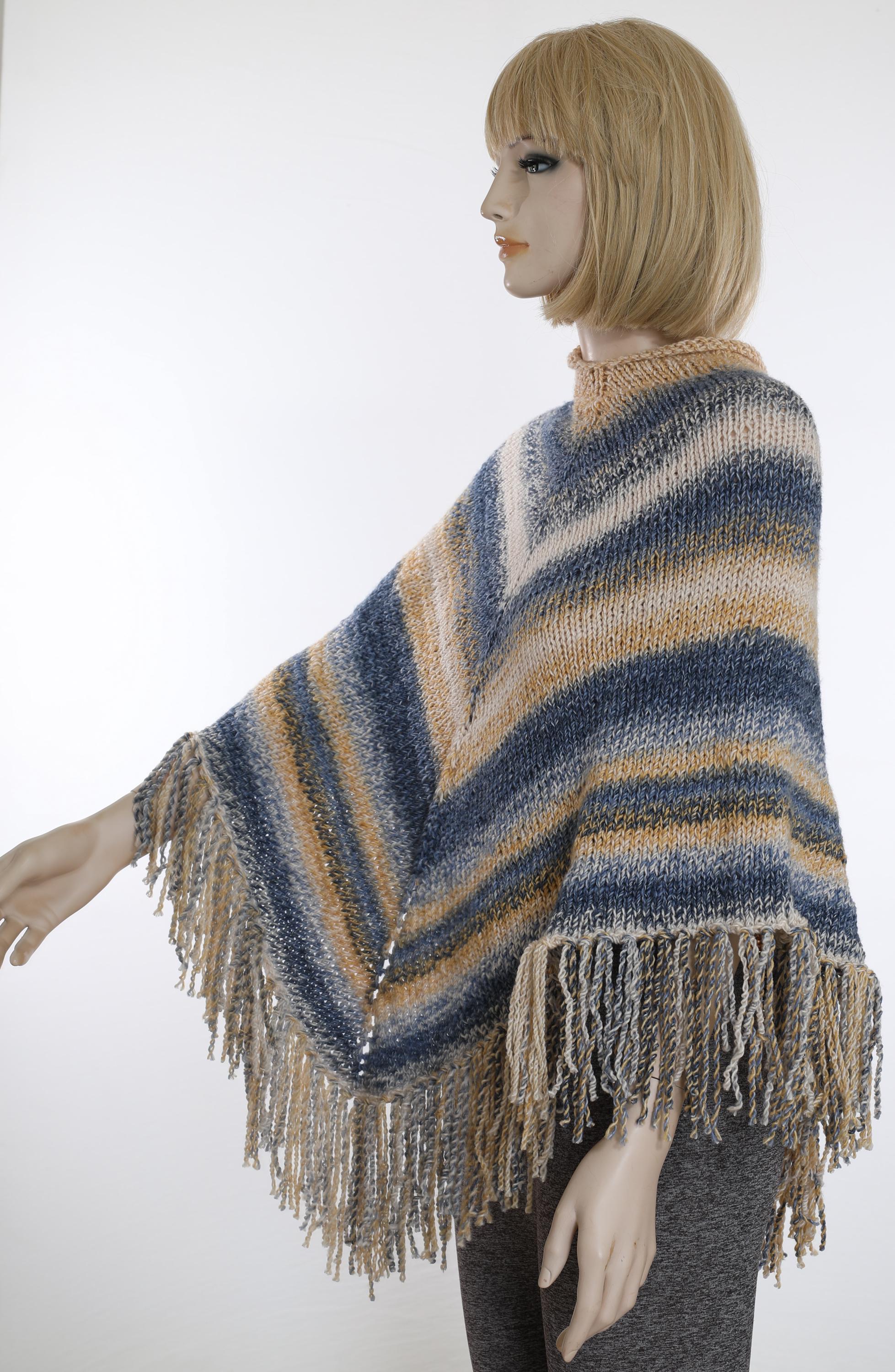 Knit Poncho Pattern PDF Striped Cape Knitting Tutorial Cozy Winter ...