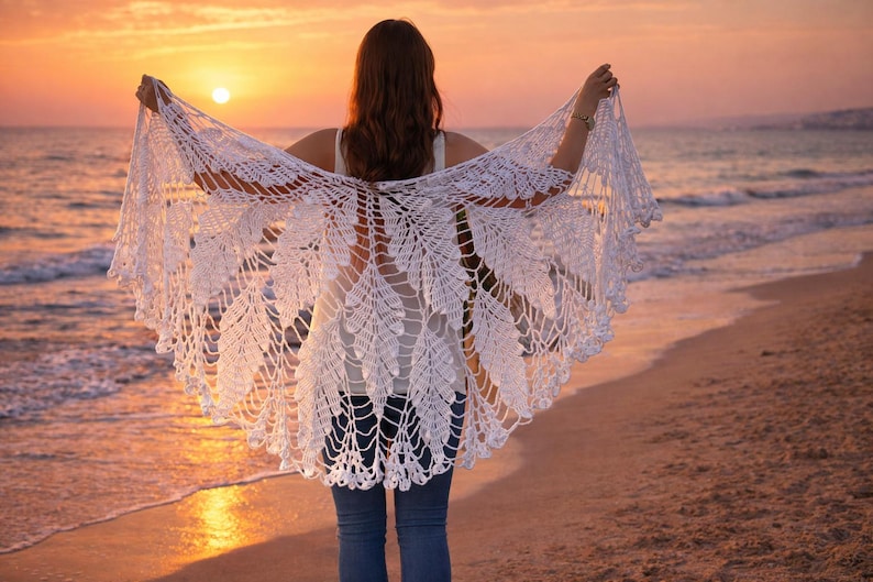 Patrón de chal de ganchillo Chal de boda Chales tipo envoltura Chal de boda Patrón de ganchillo Envoltura de chal de ganchillo imagen 9