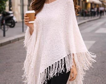 Knit Poncho Pattern PDF Chunky Yarn Cape Tutorial Cozy Winter Shawl Pattern for Women Shoulder  Cover Up Knitting Pattern Instant Download