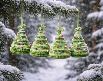 Crochet Christmas Tree Ornament Pattern PDF, Beaded Amigurumi Xmas Tree, Easy Holiday Decoration, Instant Digital Download