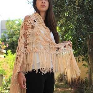 Crocheted Clusters fringe shawl Pattern Crochet Scarf PDF Tutorial Womens Scarf Pattern