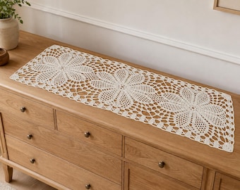Crochet Table Runner Pattern, Floral Lace Runner PDF, Three Flower Motif Doily, Vintage Crochet Home Decor, Instant Download
