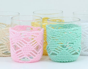 How to Crochet Cozy Glass Cover PDF pattern, Candle cozy, Candle holder, Table décor,