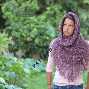 Colorful cowl Knit hood cowl PDF Pattern, Hand knit hood scarf Pattern,