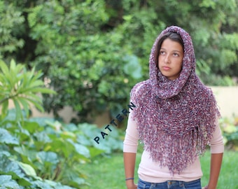 Colorful cowl Knit hood cowl PDF Pattern, Hand knit hood scarf Pattern,