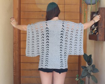 Modèle de kimono au crochet PDF Cardigan d'été facile au crochet pour femme Boléro bohème léger, taille unique Pull au crochet