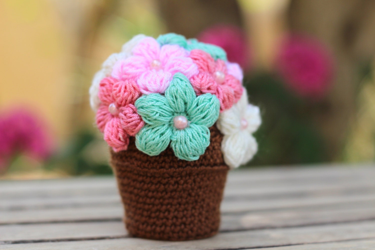 Crocheted Flower Pot PDF Tutorial, Hand Crochet Flower Ornaments