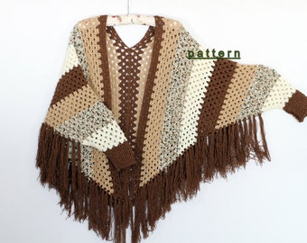 Poncho cape pattern Shawl pattern Striped poncho Crochet Sleeved Poncho pattern