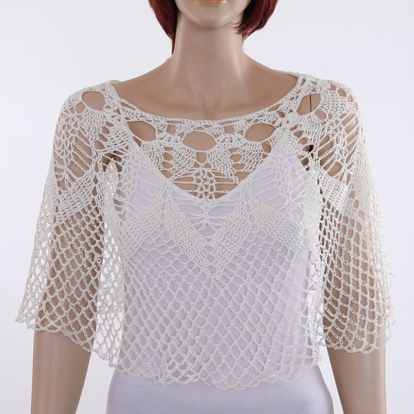 Shoulder Cape with Mesh Fabric and Velvet Dots