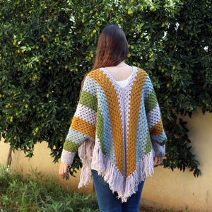 Women Poncho Pattern Striped Poncho Crochet Sleeved Poncho Crochet Poncho Pattern Poncho Cape Pattern Shawl Pattern Striped Poncho image 5