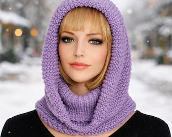 Adult Teen Knitted Chunky Women Winter Hood Scarf Knitting PATTERN Cocoon Hooded Cowl Hoodie Cowl Hat  Pattern Cowl Pattern Winter Hat