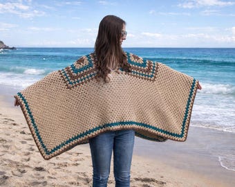 Häkelanleitung Poncho Häkelanleitung Indian Poncho PDF Häkelanleitung Rustikaler Poncho Pullover Extra Groß PDF Anleitung Cape