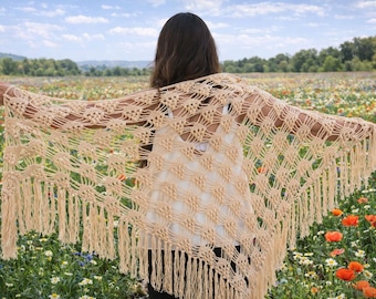 Crocheted Clusters fringe shawl Pattern Crochet Scarf PDF Tutorial Womens Scarf Pattern
