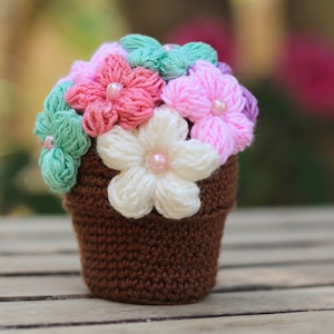 Tutorial PDF per vaso di fiori all&#39;uncinetto, ornamenti floreali all&#39;uncinetto a mano, regali per la mamma