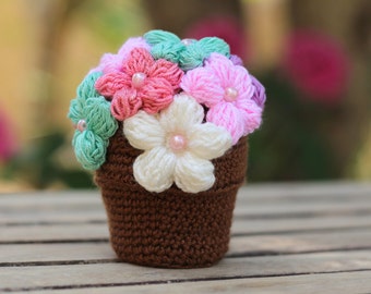 Crocheted Flower Pot PDF Tutorial, Hand crochet Flower Ornaments, Gifts for Mom